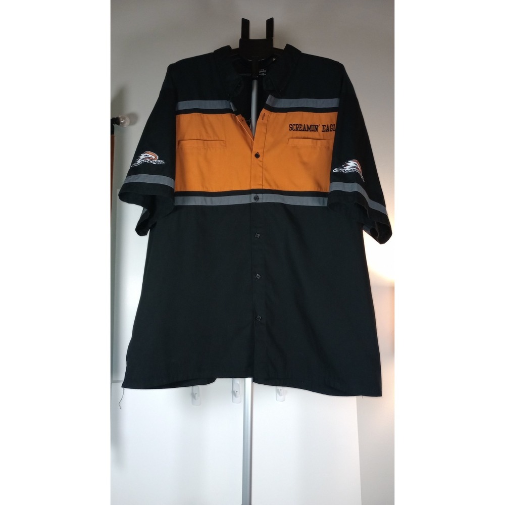 Harley Davidson Screamin Eagle Colorblock Mechanic Shirt Mens 4XL Vintage 90s - Picture 2 of 10